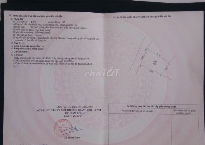 Chính chủ cần bán nhà 2 tầng, 72 m2 tại thị trấn Phúc Thọ, Hà Nội