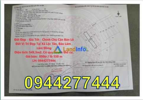 ⛔️Đất đẹp - Giá tốt - Chính chủ cần bán lô đất vị trí đẹp tại xã Lộc Tân, Bảo Lâm, Lâm Đồng, 850tr; 0944277444