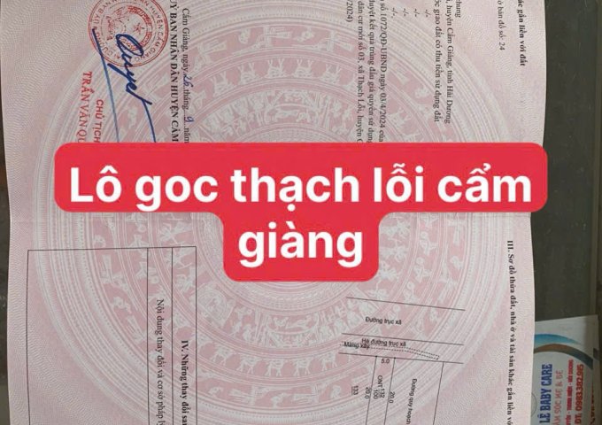 Chính chủ cần bán lô đất 100m2 thôn Lũng xã Thạch lỗi huyện Cẩm Giàng Hải Dương