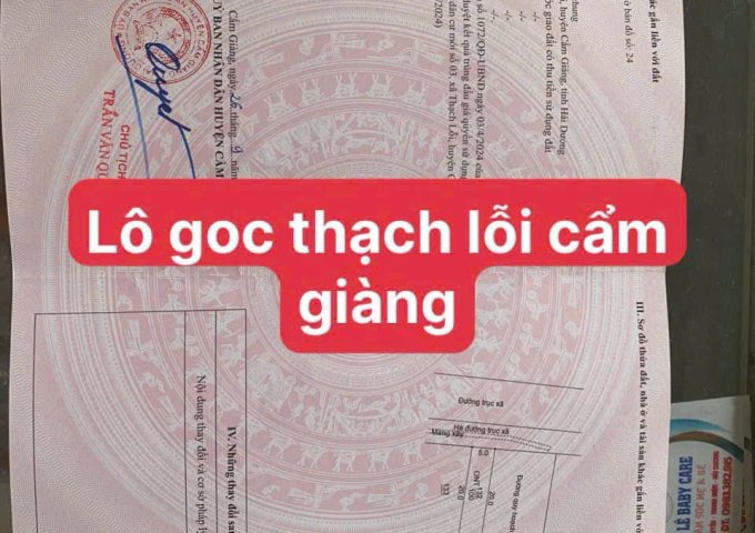 Chính chủ cần bán lô đất 100m2 thôn Lũng xã Thạch lỗi huyện Cẩm Giàng Hải Dương