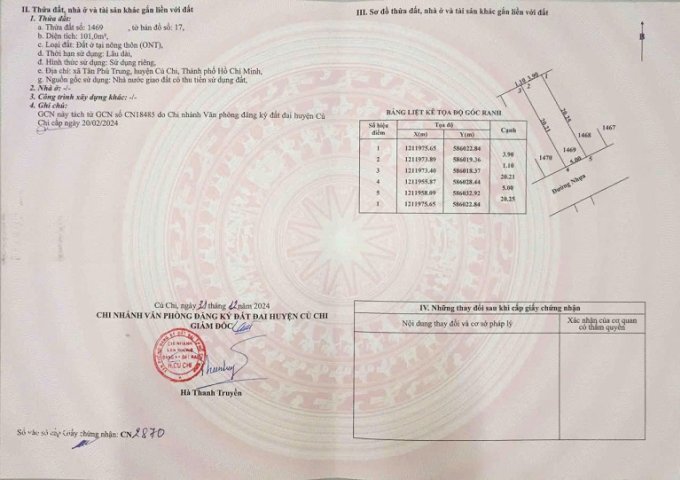 CHÍNH CHỦ CẦN BÁN LÔ ĐẤT TẠI XÃ TÂN PHÚ TRUNG - HUYỆN CỦ CHI- TP HỒ CHÍ MINH