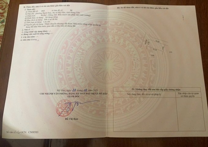 Cần bán đất lô Góc đẹp tại thôn lường, Bạch Sam, Mỹ Hào - Hưng Yên – Gần KCN, dân cư đông đúc