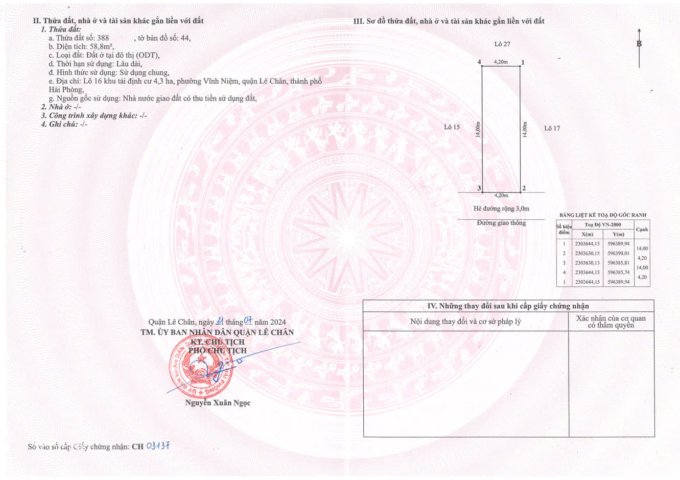 CẦN Bán đất lô 16 Khu TĐC 4.3ha, phường Vĩnh Niệm, Lê Chân, Hải Phòng