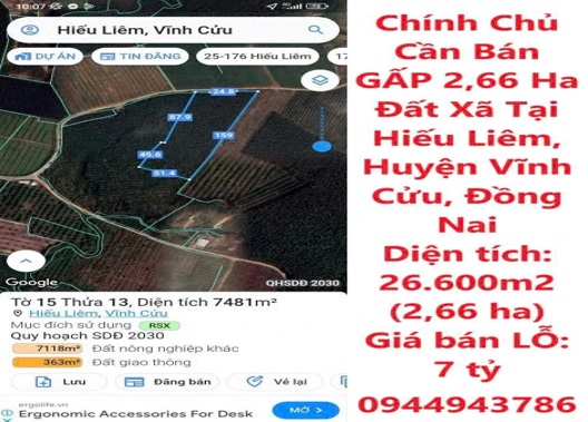 ♥️Chính chủ cần bán GẤP 2,66ha đất xã Hiếu Liêm, huyện Vĩnh Cửu, Đồng Nai, 7 tỷ. LH 0944943786 