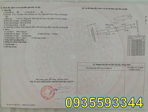 ♥️Bán đất có nhà 3 tầng vị trí đẹp tại số 3C+3E Quân Trần, TP Nha Trang, 330tr/m2. Lh 0935593344