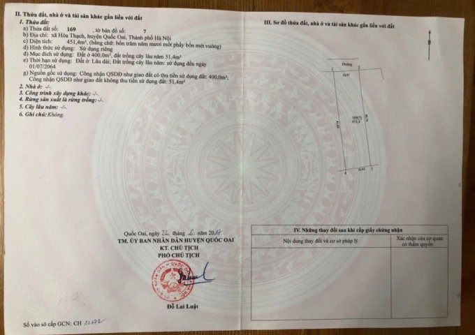 Bán đất Quốc Oai, Hà Nội, giáp mặt hồ lớn, 3 mặt tiền, giá chỉ 6,5 triệu/m2 (có thổ cư)