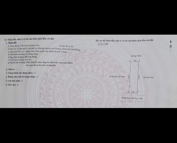 CẦN BÁN ĐẤT NỀN VỊ TRÍ ĐẸP,GIÁ HỢP LÝ,SỔ ĐỎ CHÍNH CHỦ TẠI AN DƯƠNG,TP HẢI PHÒNG
