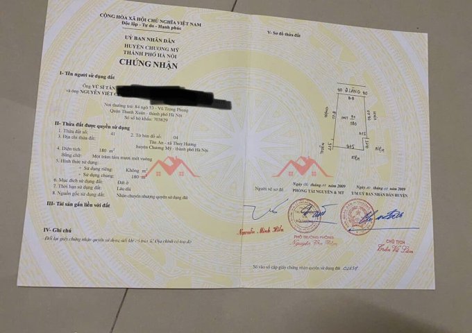 CHÍNH CHỦ BÁN LÔ ĐẤT 180M TẠI THỤY HƯƠNG-CHƯƠNG MỸ-HÀ NỘI