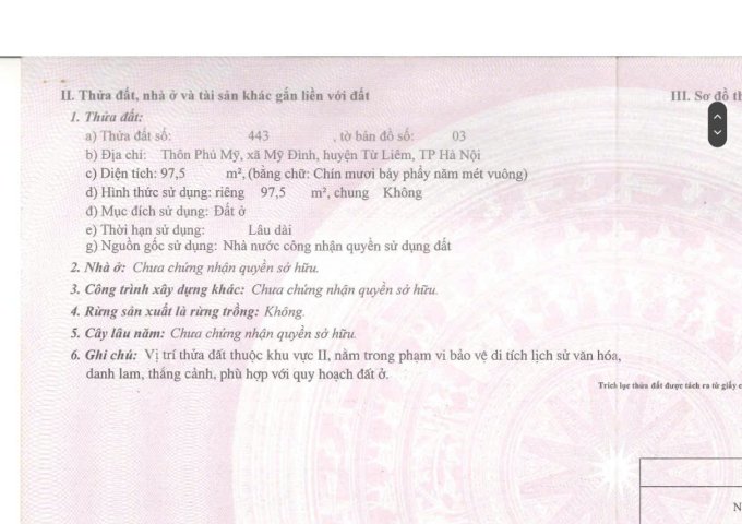 Chính chủ cần bán đất thổ cư mặt đường Phú Mỹ, Mỹ Đình 2, Nam Từ Liêm, ô tô tránh