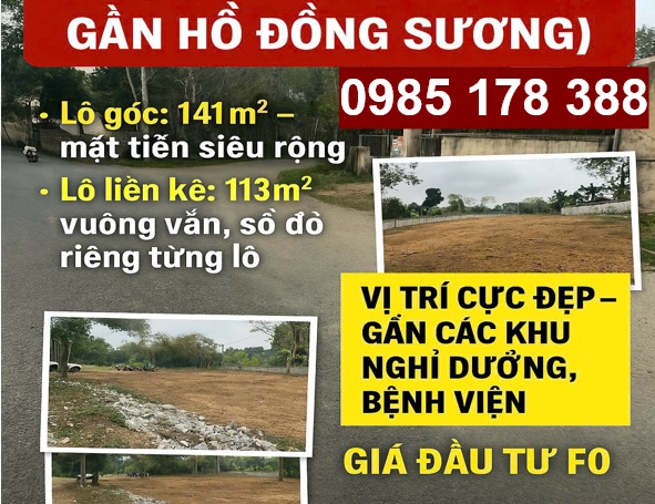 ⭐️Cơ hội vàng - duy nhất 2 lô góc đẹp gần hồ Đông Sương tại Lương Sơn, 0985178388