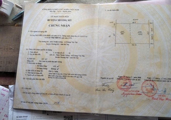 CHÍNH CHỦ CẦN BÁN LÔ ĐẤT TẠI HOÀNG VĂN THỤ- HUYỆN CHƯƠNG MỸ -HÀ NỘI