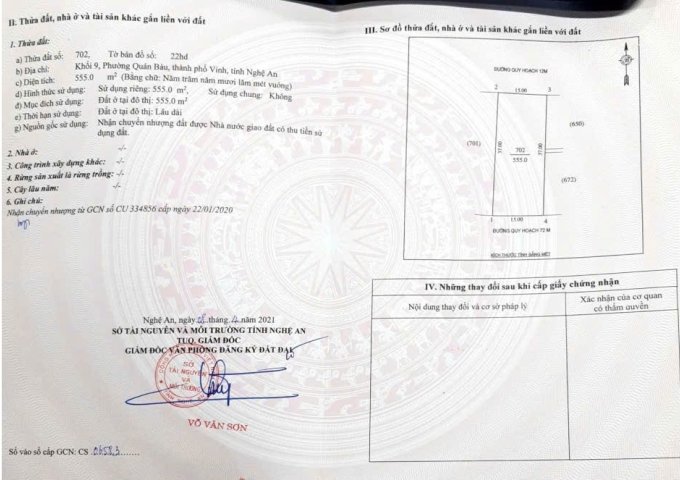 CẦN BÁN GẤP LÔ ĐẤT 2 MẶT TIỀN ĐẸP TẠI TP VINH – ĐƯỜNG 72M, PHƯỜNG QUÁN BÀU