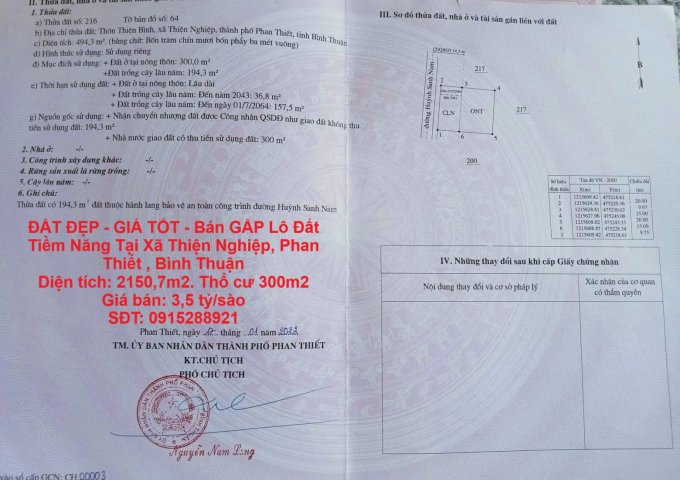 ĐẤT ĐẸP - GIÁ TỐT - Bán GẤP Lô Đất Tiềm Năng Tại Xã Thiện Nghiệp, Phan Thiết , Bình Thuận