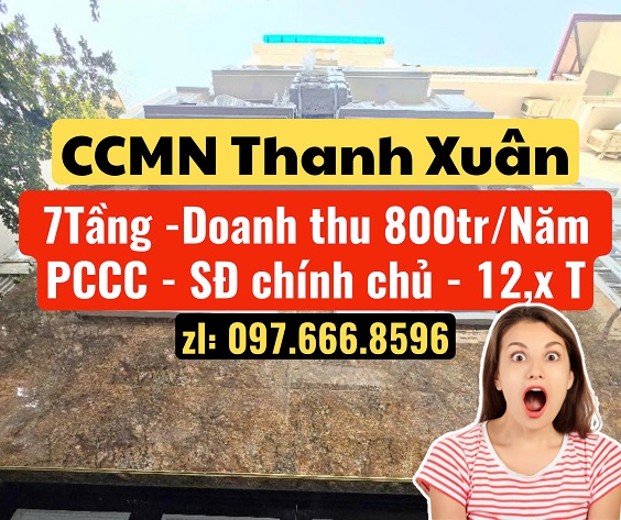 CCMN Ngã Tư Sở 10 phòng xây mới hoàn toàn dòng tiền gần 800 triệu/năm, 50m2 - 7Tầng - Sdcc - 12,x Tỷ