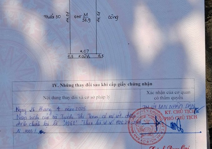 CHÍNH CHỦ BÁN LÔ ĐẤT 56,9M TẠI ĐẠI YÊN-CHƯƠNG MỸ-HÀ NỘI