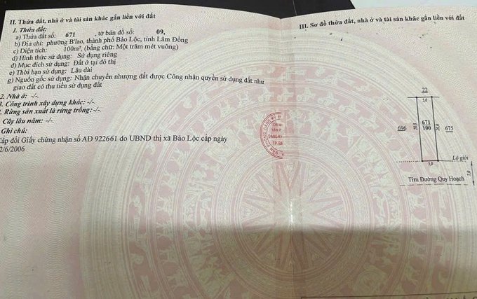 Chính chủ cần bán đất thổ cư đường Phan Huy Chú, phường B Lao, TP Bảo Lộc, Lâm Đồng