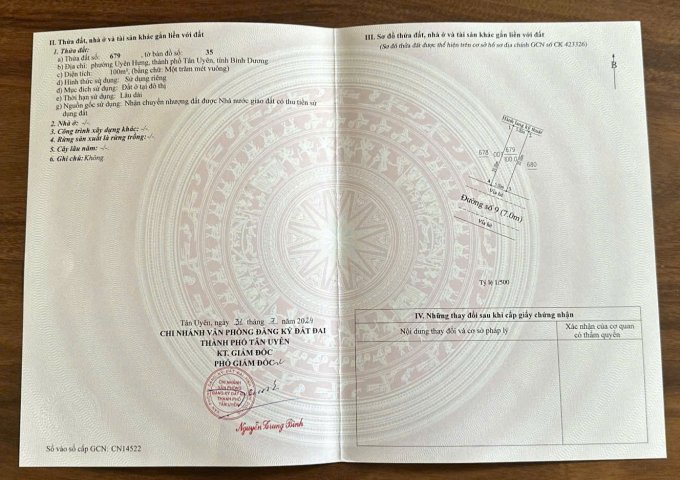 Chính chủ cần bán lô đất đẹp tại Phường Uyên Hưng, TP. Tân Uyên