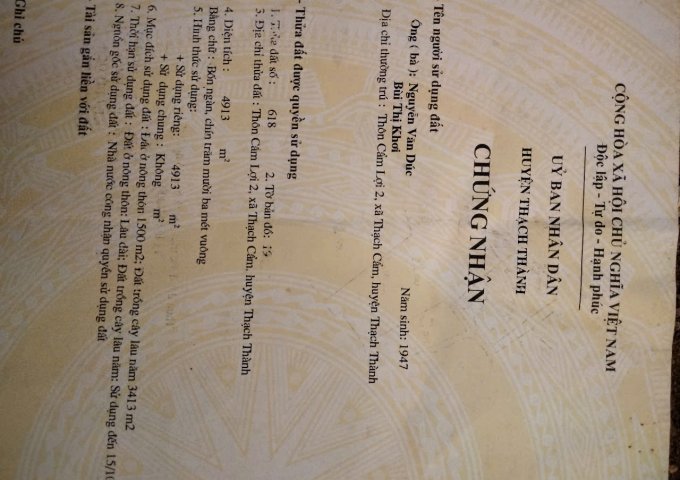 ► CHÍNH CHỦ BÁN ĐẤT XÃ THẠCH CẨM, THẠCH THÀNH, THANH HÓA – GIÁ CHỈ 1XX TRIỆU!