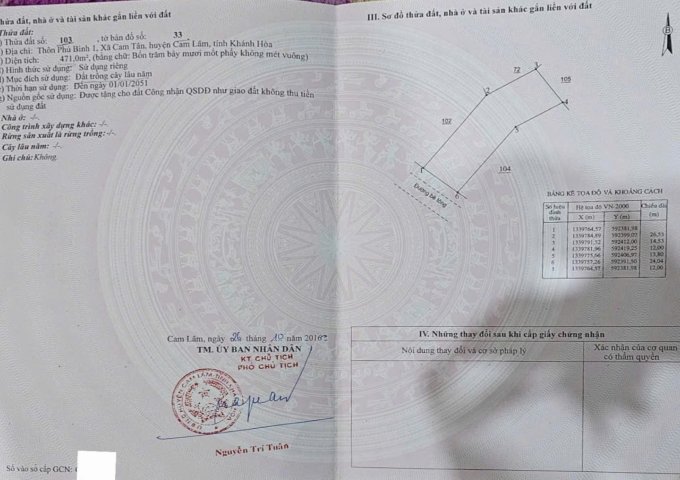 BÁN LÔ ĐẤT 471m² CHÍNH CHỦ TẠI CAM TÂN, CAM LÂM – GIÁ TỐT, CÓ THƯƠNG LƯỢNG.