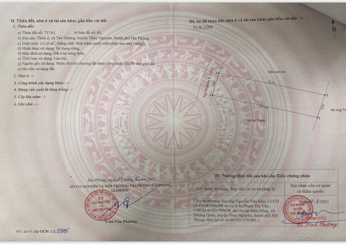 CHÍNH CHỦ BÁN LÔ ĐẤT ĐẸP - TRUNG TÂM HUYỆN THUỶ NGUYÊN , HẢI PHÒNG - GIÁ CHỈ 2.9 TỶ (CÓ THƯƠNG LƯỢNG)