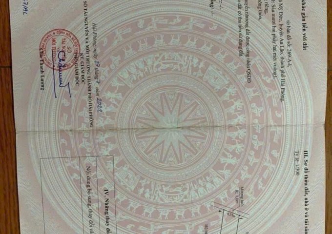 CẦN TIỀN BÁN GẤP LÔ ĐẤT 62 M THÔN KIM CHÂM - XÃ MỸ ĐỨC - AN LÃO - TP HẢI PHÒNG-0986009598