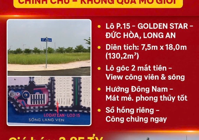 CHÍNH CHỦ CẦN BÁN GẤP – LÔ GÓC – VIEW SÔNG – ĐẸP NHẤT KĐT SAO VÀNG – GIÁ CHỈ 2.85 TỶ