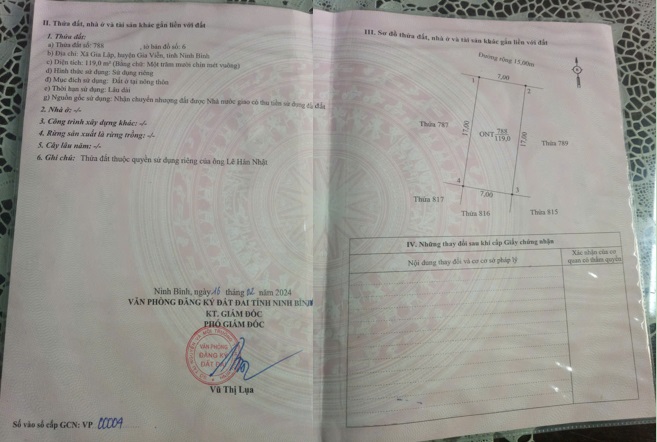 🔶Chính chủ bán nhanh lô đất đẹp xã Gia Vân (Gia Lập cũ), tỉnh Ninh Bình. LH 0949600985