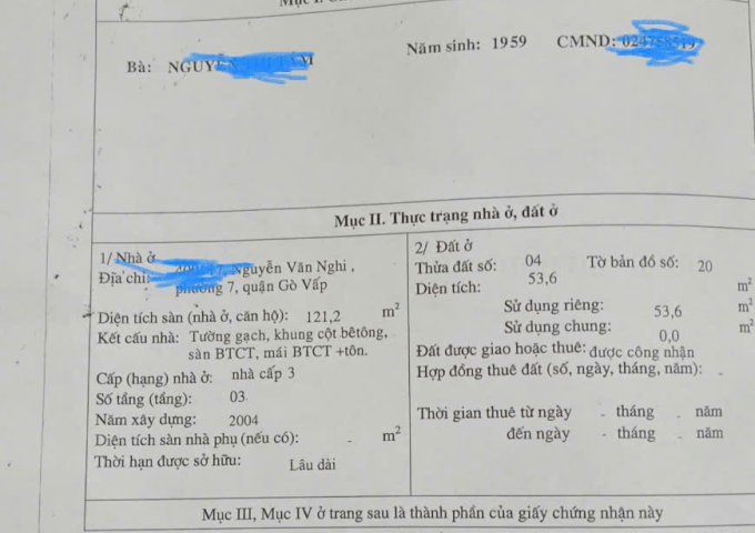 BÁN NHÀ CHÍNH CHỦ – GÒ VẤP – GẦN NGÃ 5 CHUỒNG CHÓ – GIÁ 6,3 TỶ