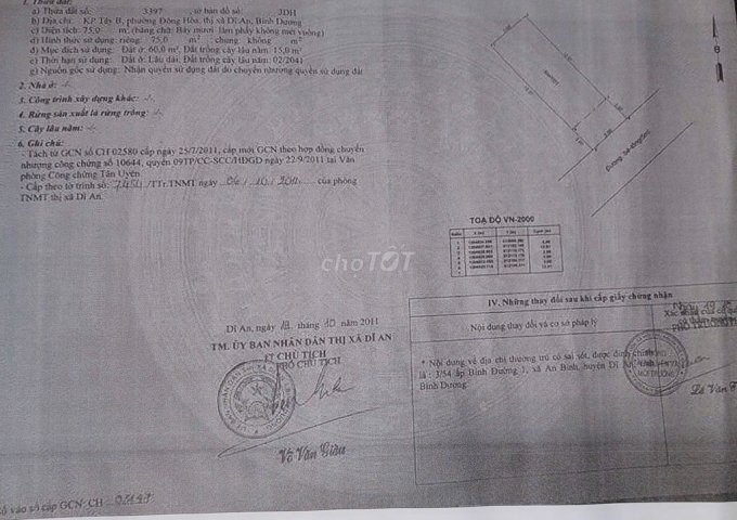 Cần bán gấp lô đất thổ cư Phường Đông Hoà, TP Dĩ An.