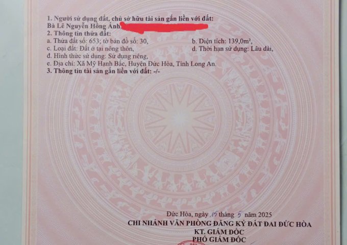 ► BÁN ĐẤT CHÍNH CHỦ – VỊ TRÍ ĐẸP, GIÁ TỐT – ĐỨC HÒA, LONG AN