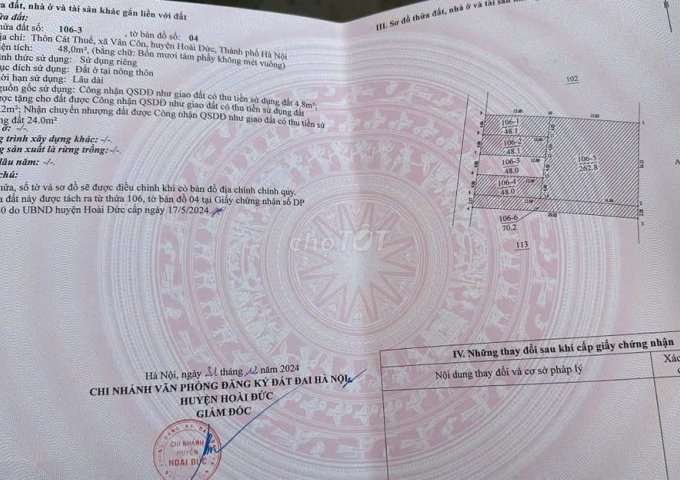 BÁN MẢNH HOA HẬU 48M2 ĐẸP TẠI THÔN CÁT THUẾ, AN KHÁNH – HOÀI ĐỨC – HÀ NỘI