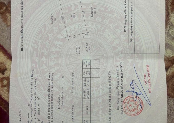 Chính chủ bán lô đất mặt đường Nguyễn Cao, Khu đô thị mới Tuệ Tĩnh, P. Cẩm Thượng, TP. Hải Dương