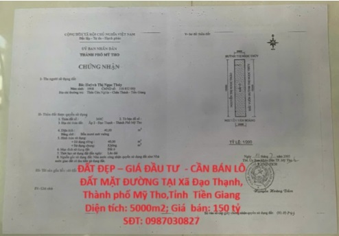 ⭐Cần bán lô đất 5000m mặt đường phường Đạo Thạnh (TP.Mỹ Tho, Tiền Giang), Đồng Tháp mới, 0987030827