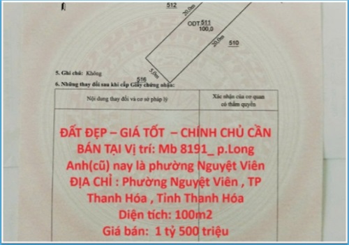 ⭐Chính chủ bán đất MB8191 phường Nguyệt Viên, Thanh Hoá, 0889459286