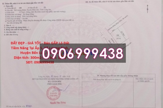 Bán GẤP lô đất đẹp tiềm năng tại Ấp 5 (Lương Bình, Bến Lức, Long An cũ) 1,19 tỷ, 0906999438