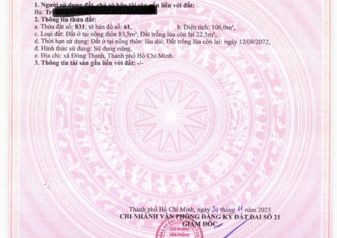 CHÍNH CHỦ BÁN ĐẤT NỀN 110m² – ĐƯỜNG ẤP 1, XÃ ĐÔNG THẠNH, HÓC MÔN – GIÁ 3,85 TỶ